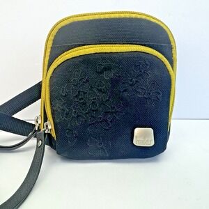 HAIKU Crossbody Shoulder‎ Bag Purse Black Blossom Embroidered Multi Pockets